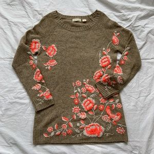 Anthropologie Embroidered Sweater